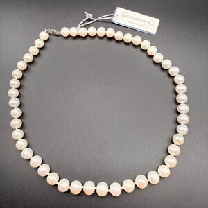 Gemma C. New York White Pearl Necklace Knotted Sterling 925 Signed LUC 17.5"